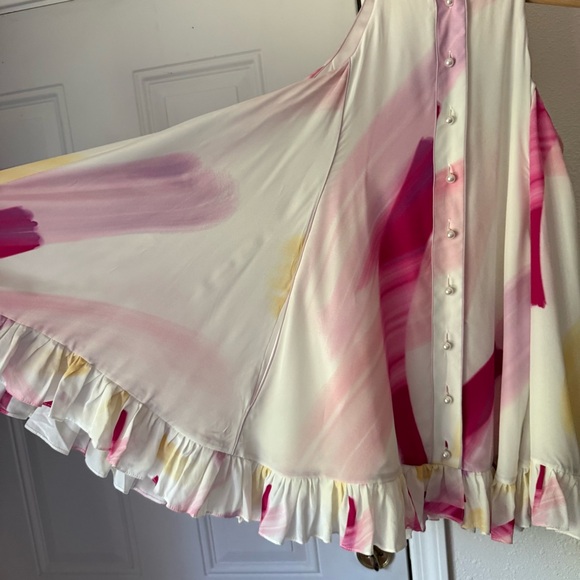 ADAM SELMAN silk white pink printed ruffle babydoll mini dress - Picture 2 of 8